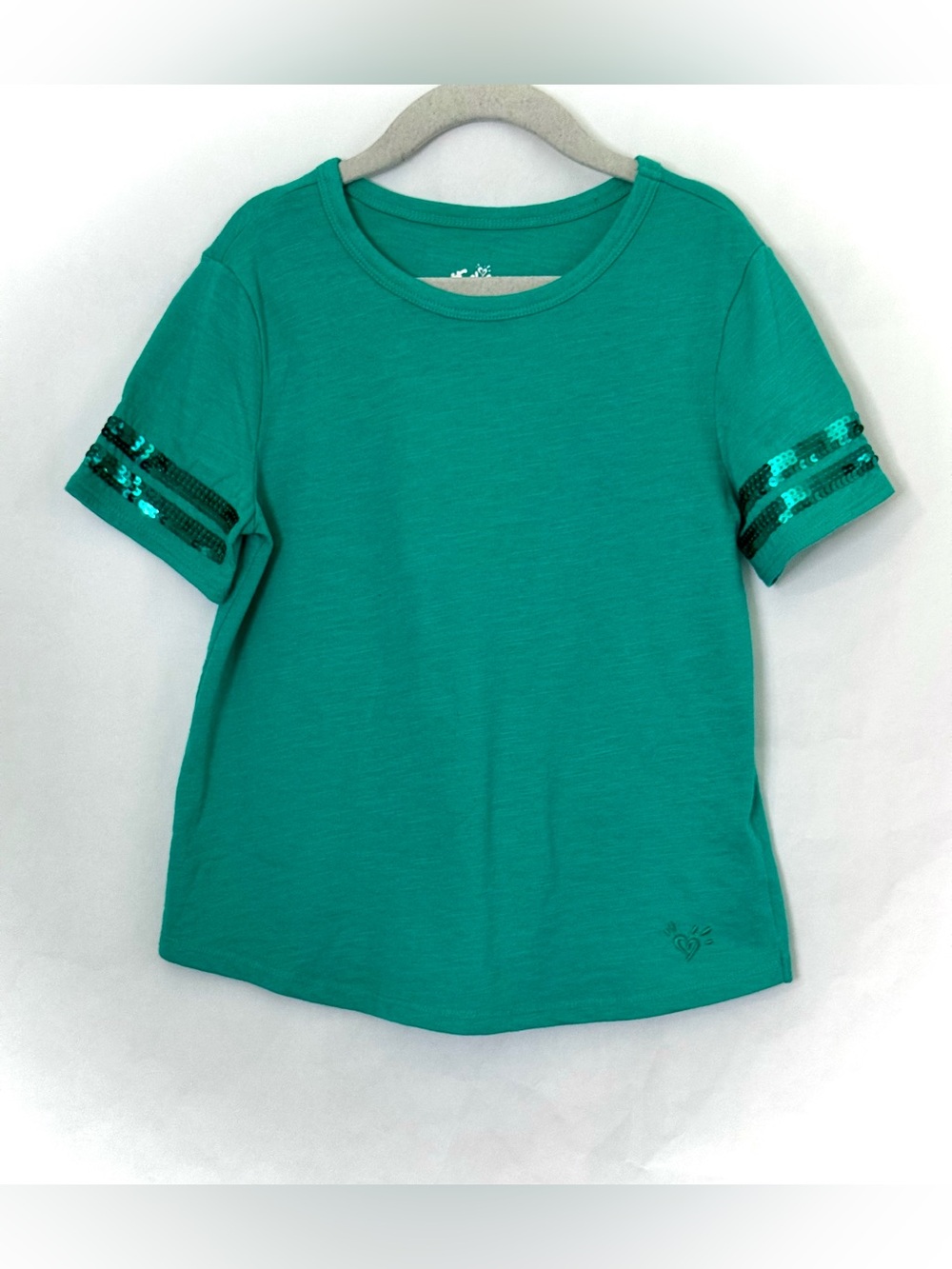 Green Short Sleeve T Shirt with Sequins on sleeves